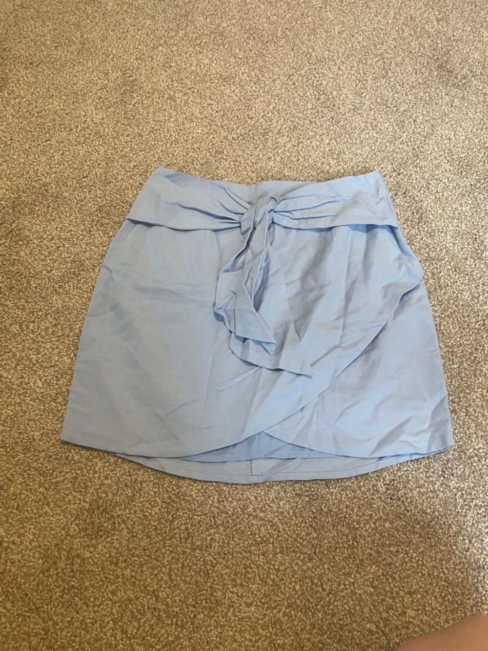Superdown Light Blue Cotton and Linen Mini Skirt